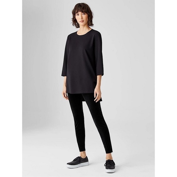 Eileen Fisher Stretch Velvet Knit Ankle Length Leggings Black Small - Picture 1 of 10